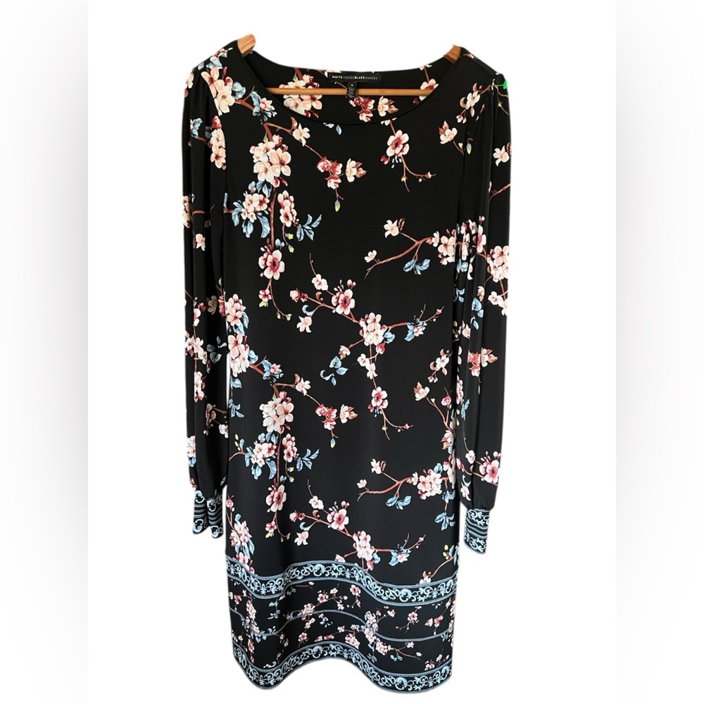 White House Black Market Black Cherry Blossom Floral Long Sleeve Dress